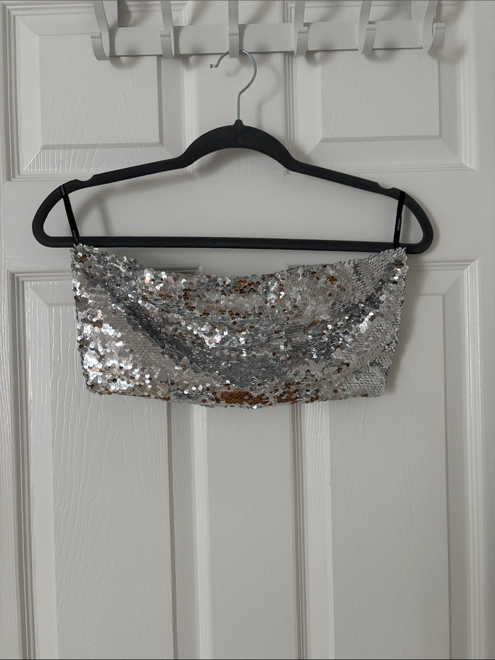 Never worn Forever 21 Silver Sequin Strapless Crop Top